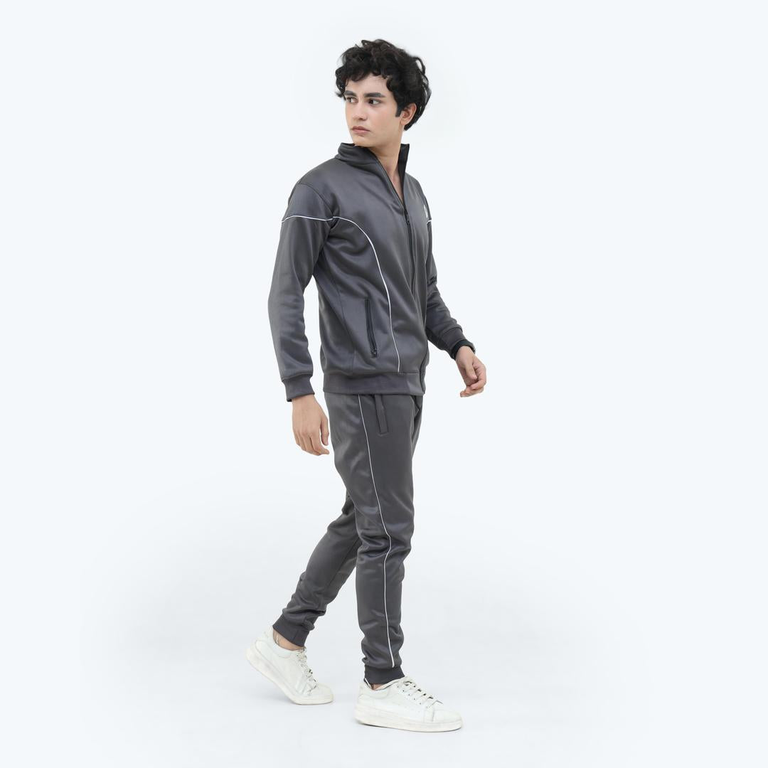 2-PCS Men's Fleece Plain Zipper Track Suit