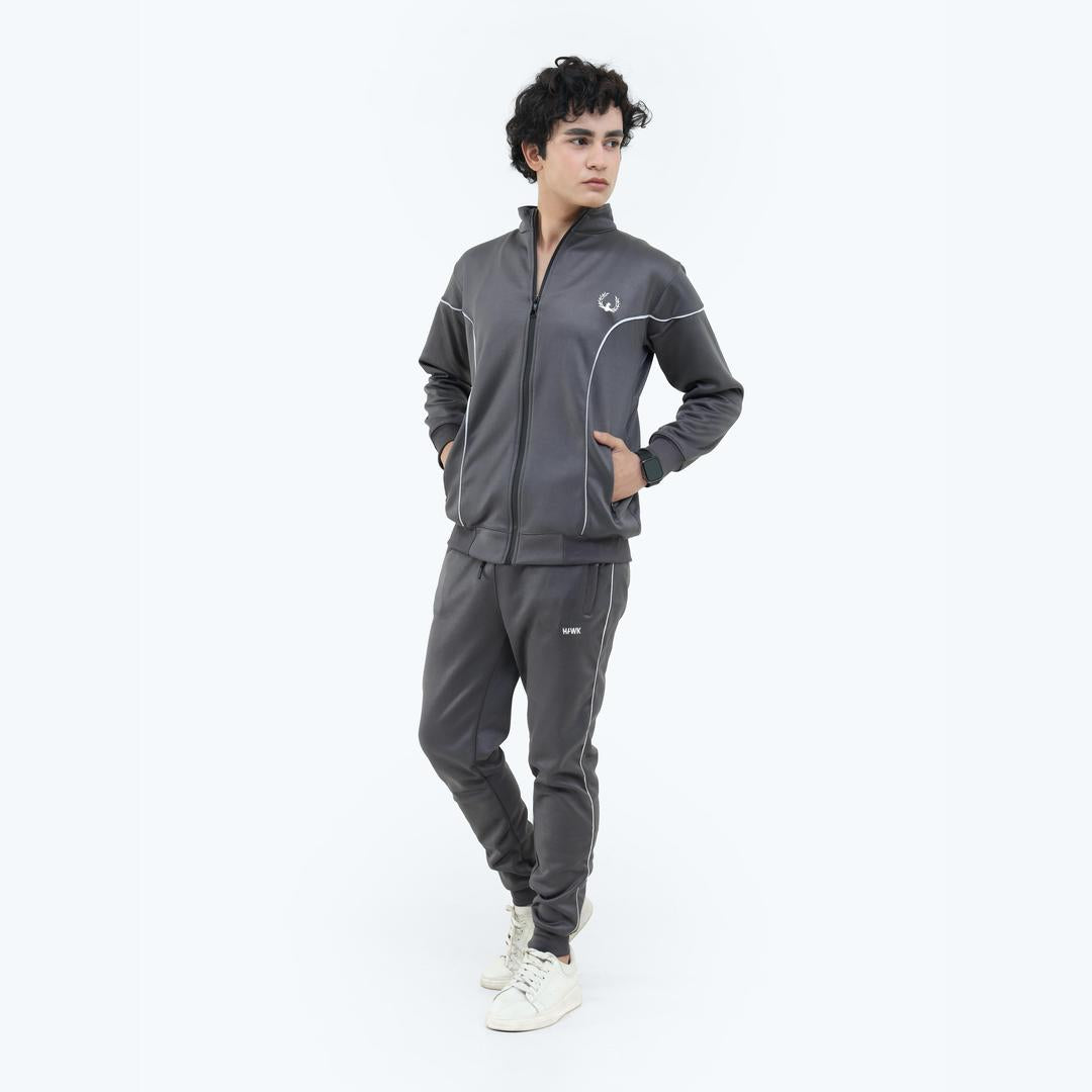 2-PCS Men's Fleece Plain Zipper Track Suit