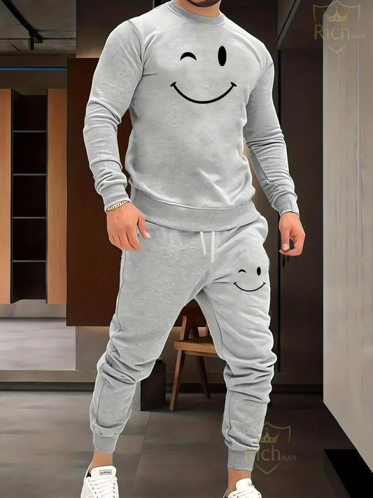 2-PCS Men's Fleece Graphic Sublimation Sweatshirt Track Suit