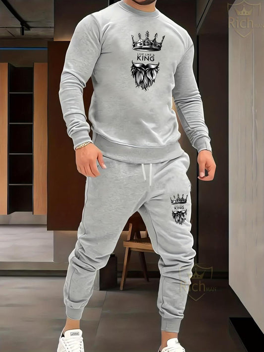 2-PCS Men's Fleece Graphic Sublimation Sweatshirt Track Suit